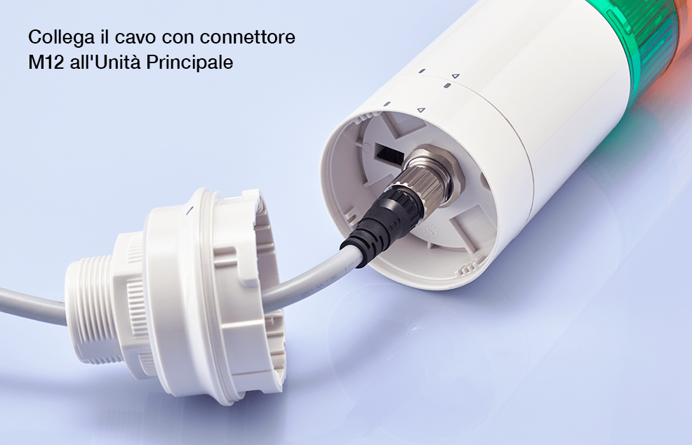 [LR6-WC] Connessione di Cablaggio, Collega il cavo del Connettore M12 all'Unità Principale